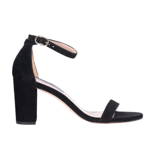 Stuart Weitzman Women's US7 Suede Black Nearlynude Leather Sandals w/Ankle Strap - Picture 1 of 4